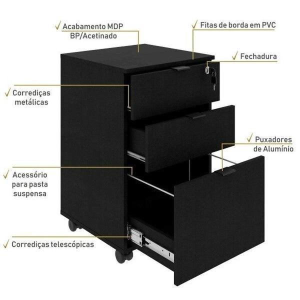 Imagem de Kit 2 Gaveteiros Volante 2 Gavetas e 1 Gaveta para Pastas Kugv43 Kuadra Espresso Móveis