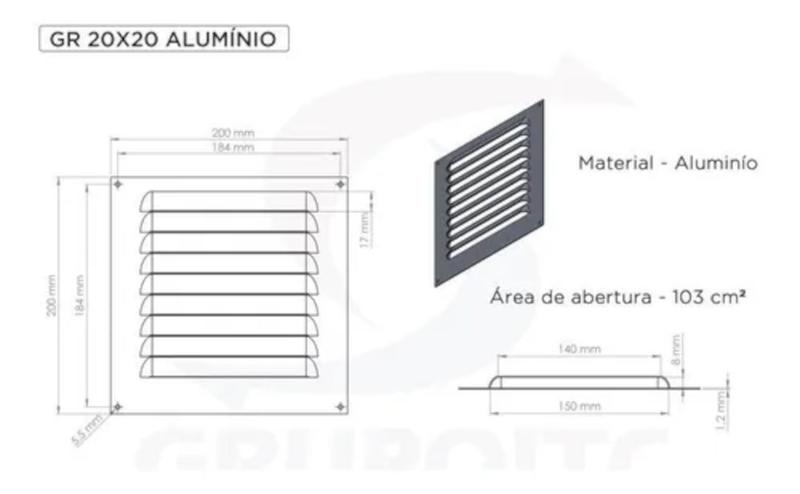 Imagem de Kit 2 Grades Ventilação Alumínio Preta 20x20cm C/ Tela ITC