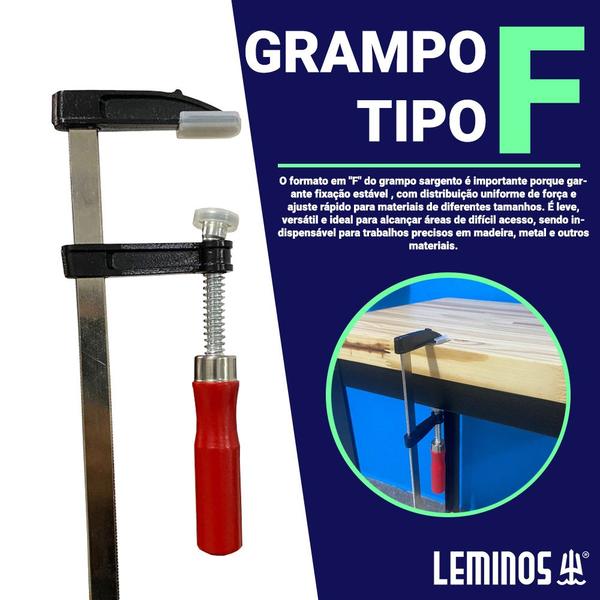 Imagem de Kit 2 Grampos Sargentos Para Marceneiro 12pol. 300mm Tipo F Cabo de Madeira Carpiteiro Niquelado Aço