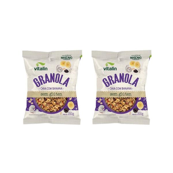KIT 2 Granola Chia com Banana Sem Gluten Vitalin 200g Imagem de KIT 2 Granola Chia com Banana Sem Gluten Vitalin 200g