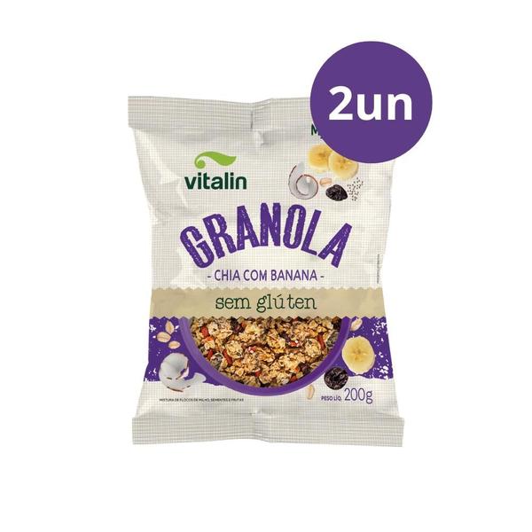 KIT 2 Granola Chia com Banana Sem Gluten Vitalin 200g Imagem de KIT 2 Granola Chia com Banana Sem Gluten Vitalin 200g