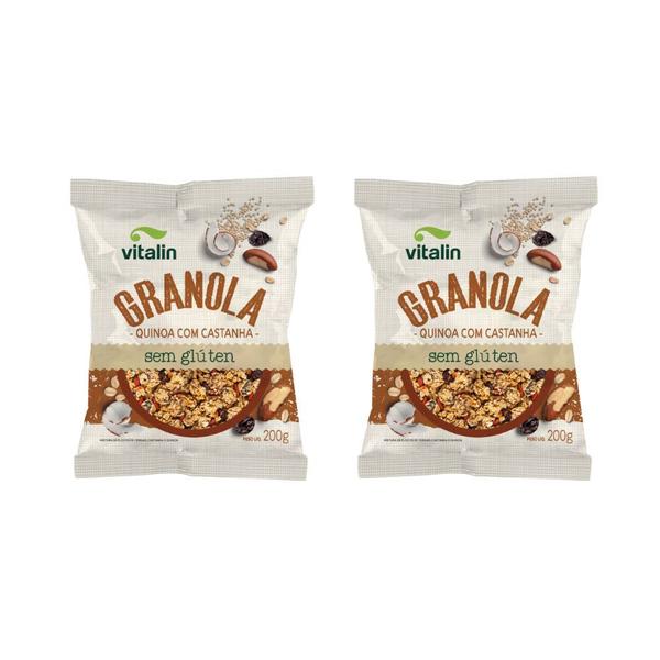 KIT 2 Granola Quinoa com Castanha Sem Gluten Vitalin 200g Imagem de KIT 2 Granola Quinoa com Castanha Sem Gluten Vitalin 200g