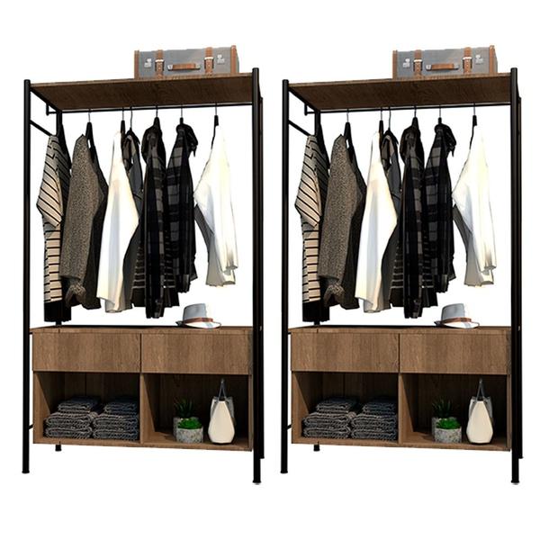 Imagem de Kit 2 Guarda Roupas Closet Industrial 90cm 2 Gavetas Paris Light Demolição/Preto - Artefamol