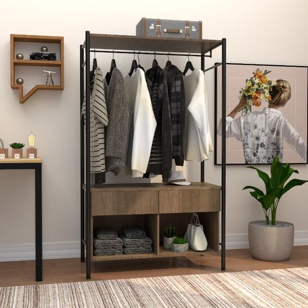 Imagem de Kit 2 Guarda Roupas Closet Industrial 90cm 2 Gavetas Paris Light Demolição/Preto - Artefamol