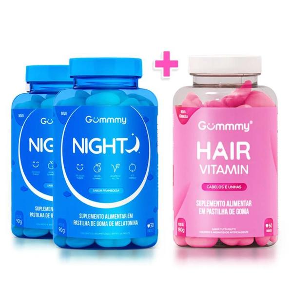 Imagem de Kit 2 Gummy Night Suplemento Gominha Para Dormir + 1 Gummy Hair Vitamin Tutti Frutti Vitamina Para Cabelos e Unhas