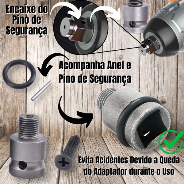 Imagem de Kit 2 Haste Soquete Adaptador Quadrado 1/2 Pol 13mm Parafusadeira Chave de Impacto pra Mandril Com Anel Rosca Fina 20UNF