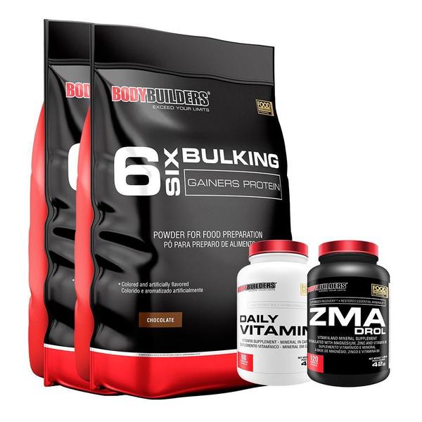 Imagem de Kit 2 Hipercalórico 6 Six Bulking 6Kg+ Zma 120 Cáps+ Daily