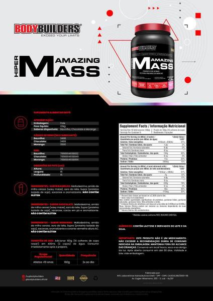 Kit 2 Hipercalórico Hiper Amazing Mass 1,5 Kg - Bodybuilders Imagem de Kit 2 Hipercalórico Hiper Amazing Mass 1,5 Kg
