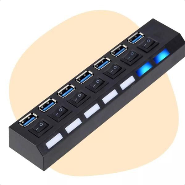 Imagem de Kit 2 Hub Adaptador Usb 2.0 Multi 7 Portas Plug Play Extenso