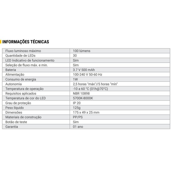 Imagem de Kit 2 Iluminacão de Emergência Autonoma 30 LEDs - Litio Slim