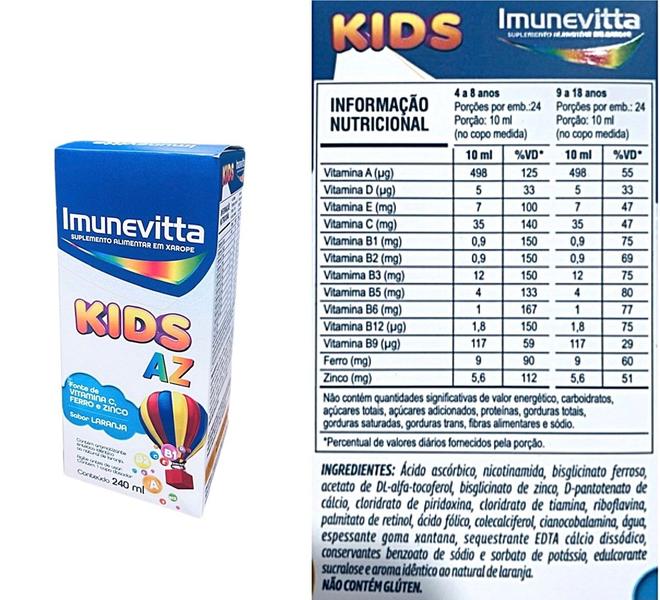 Imagem de Kit 2 Imunevitta Kids Vitaminas A-z 240ml Sabor Laranja