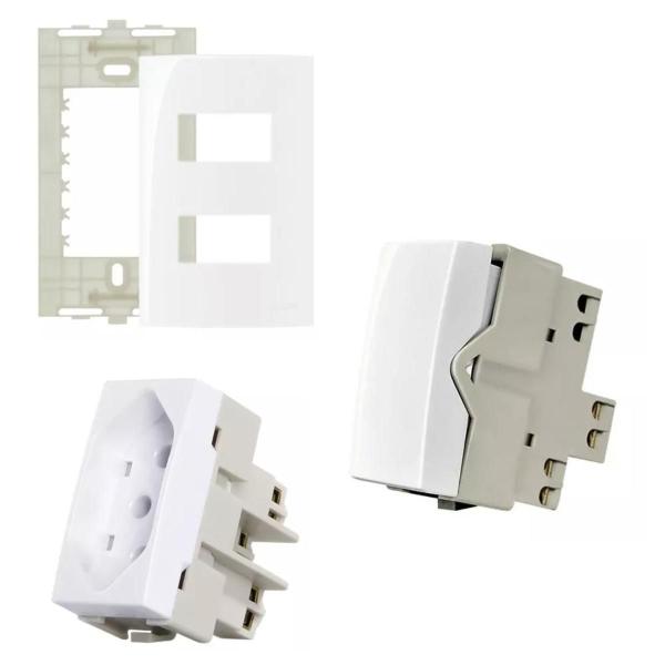 Imagem de Kit 2 Interruptor Apagador Simples + Tomada 10a 4x2 Luxuoso