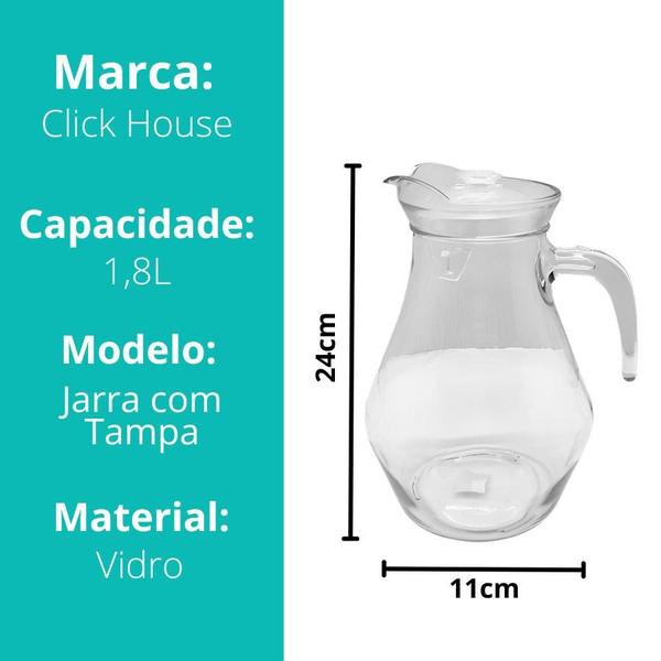 Imagem de Kit 2 Jarra De Vidro Lisa Com Tampa De Acrílico Suco Bebidas 1,8l