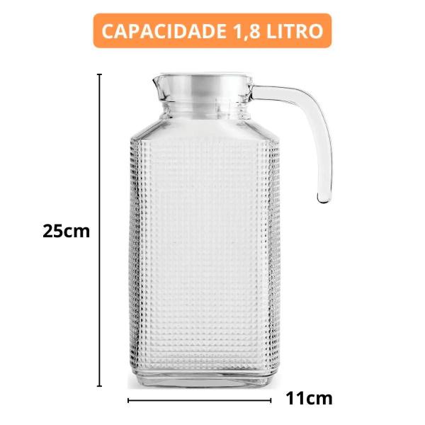 Imagem de Kit 2 Jarra De Vidro Suco Água Rubi Com Tampa 1,8 Litro Luxo