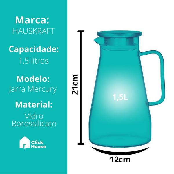 Imagem de Kit 2 Jarra Vidro Borossilicato Tampa Inox Água Suco 1,5l