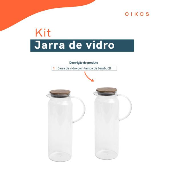 Kit 2 Jarras de Vidro Borossilicato Suco com Tampa de Bambu 2l - Oikos Imagem de Kit 2 Jarras de Vidro Borossilicato Suco com Tampa de Bambu 2l - Oikos