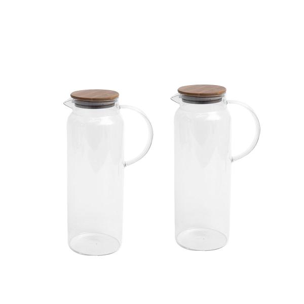 Kit 2 Jarras de Vidro Borossilicato Suco com Tampa de Bambu 2l - Oikos Imagem de Kit 2 Jarras de Vidro Borossilicato Suco com Tampa de Bambu 2l - Oikos