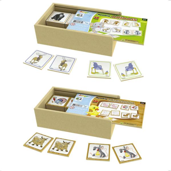 Imagem de Kit 2 Jogo da Memória Fazenda + Animais 60 Peças Educativo Alfabetização Infantil Junges Fazendinha