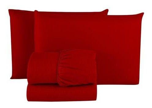 Imagem de Kit 2 Jogo Lençol Cama Casal Queen 4 Pcs Premium Vermelho