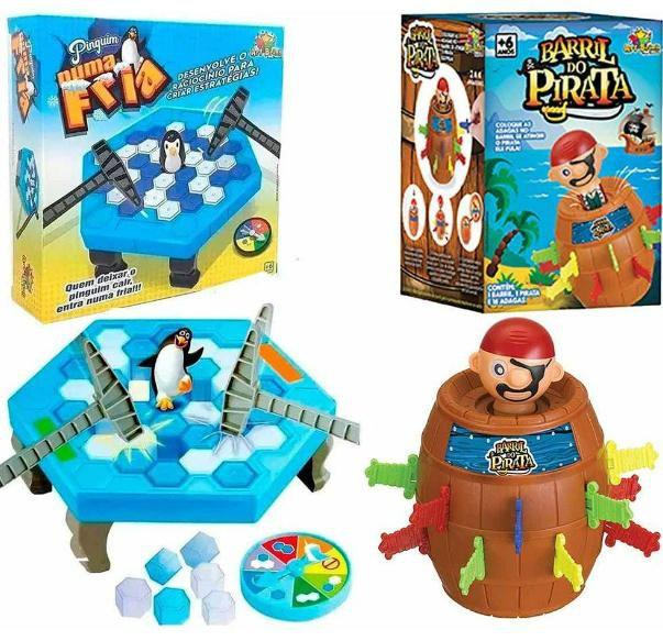 Imagem de Kit 2 Jogos Barril do Pirata + Derruba Pinguim Infantil