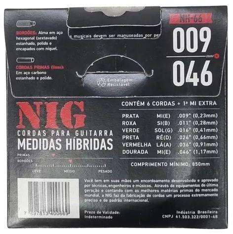 Imagem de Kit 2 Jogos Cordas Guitarra Nig Nh66 Híbrida 009 046 Níquel