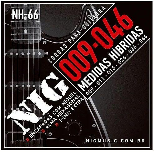 Imagem de Kit 2 Jogos Cordas Guitarra Nig Nh66 Híbrida 009 046 Níquel