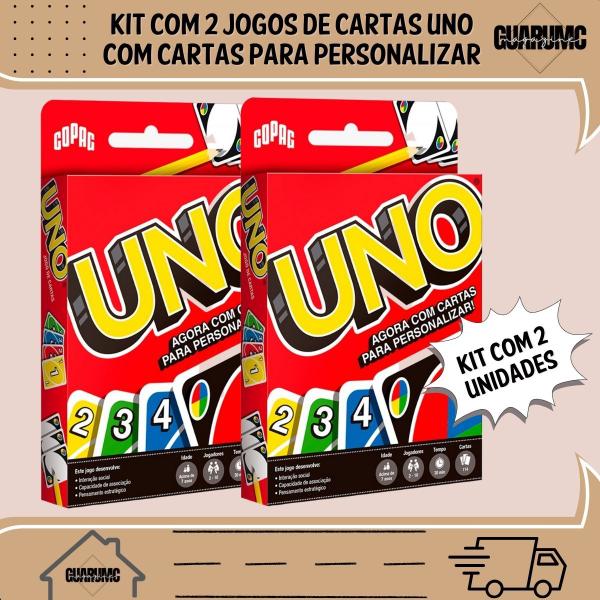 Imagem de Kit 2 Jogos De Carta Uno Copag Original Com Cartas Para Personalizar