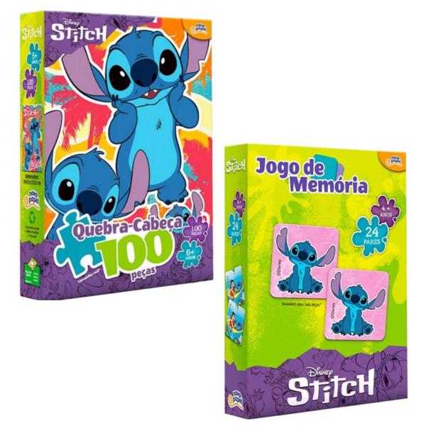 Imagem de Kit 2 Jogos Quebra Cabeça 100 Peças e Jogo da Memoria Stitch