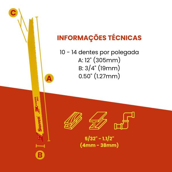 Imagem de Kit 2 Lamina Serra Sabre Metal 300Mm 12" 10-14D 14T Starrett