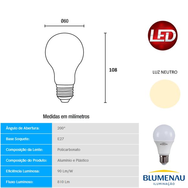 Imagem de Kit 2 Lampada Bulbo Led 9w A60 E27 Branco Neutro 4000K Bivolt