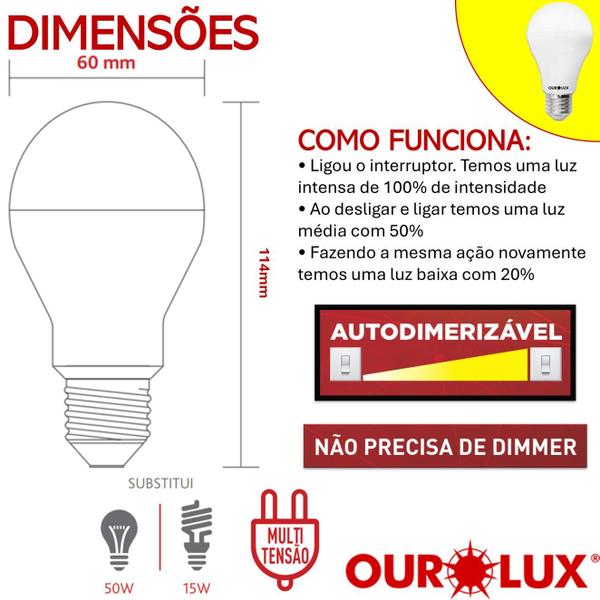 Imagem de Kit 2 Lampada Controled 9w 3 Toque 3 Tons 2700K Luz Amarela E27