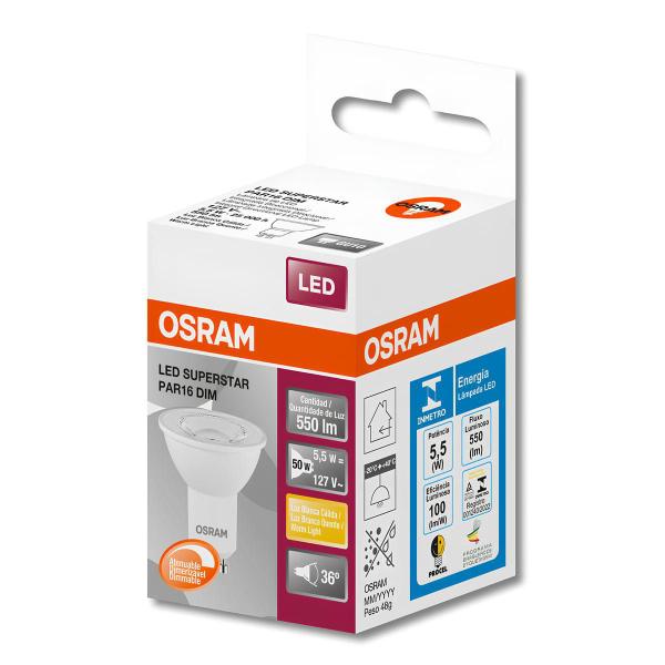 Imagem de Kit 2 Lampada Dicroica Par16 Dim 5,5W 2700K 550Lm 110V Osram