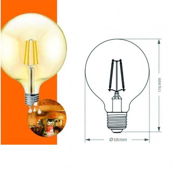 Imagem de KIT 2 Lâmpada Filamento LED E27 Retrô Luz Amarela G125