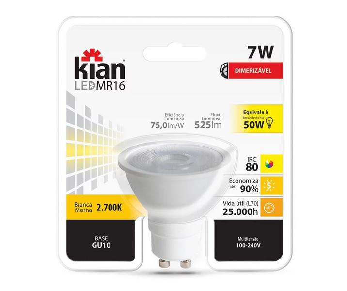 Imagem de Kit 2 Lampada LED 7w Dimerizavel MR16 Base GU10 Branca Morna