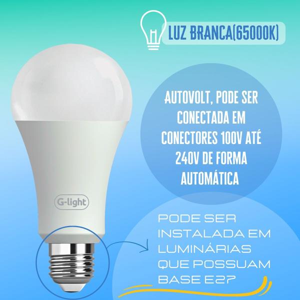 Imagem de Kit 2 Lampada Led A70 20W E27 3000K Luz Branca Autovolt Alta Eficiência Econômica