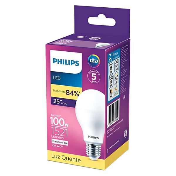 Imagem de Kit 2 Lâmpada Led Bulbo 16w = 100w 1521lm Bivolt Philips 3000k Amarela Cor Da Luz Branco-quente