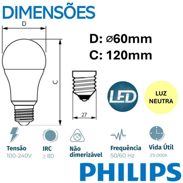 Imagem de Kit 2 Lampada Led Bulbo Philips 11w Branco Neutro 4000K E27