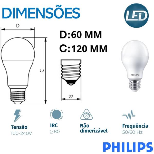 Imagem de Kit 2 Lampada Led Bulbo Philips 13w Branco Quente 3000K E27