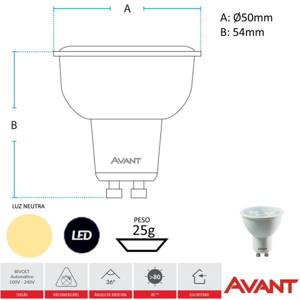 Imagem de Kit 2 Lampada Led Dicroica MR16 GU10 4W Branco Neutro 4000K