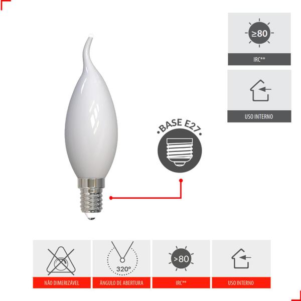 Imagem de Kit 2 Lampada Led Vela Chama Lac 4w Branco Neutro 4000k E14