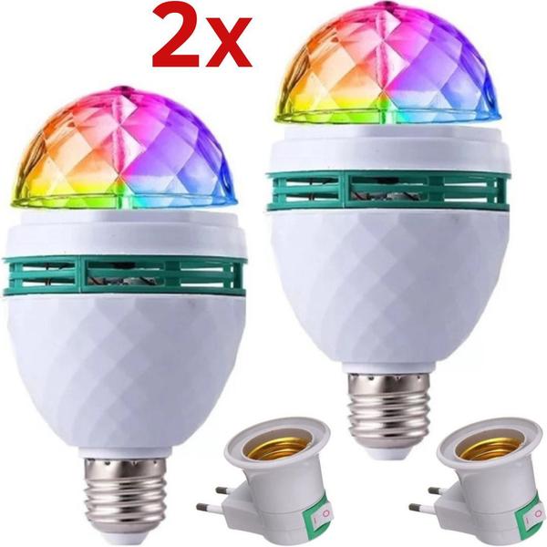 Imagem de Kit 2 Lâmpadas Colorida Luz Led Festa Balada RGB Globo Giratório Bulbo