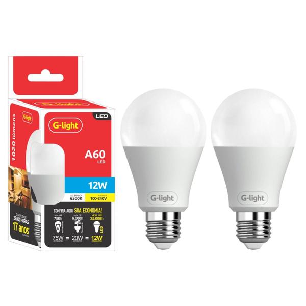 Imagem de Kit 2 Lâmpadas Led 12w E27 Autovolt 6500k Branco Frio Cor Da Luz Branca Ultra Economica P/ Sala Quarto Cozinha Banheiro