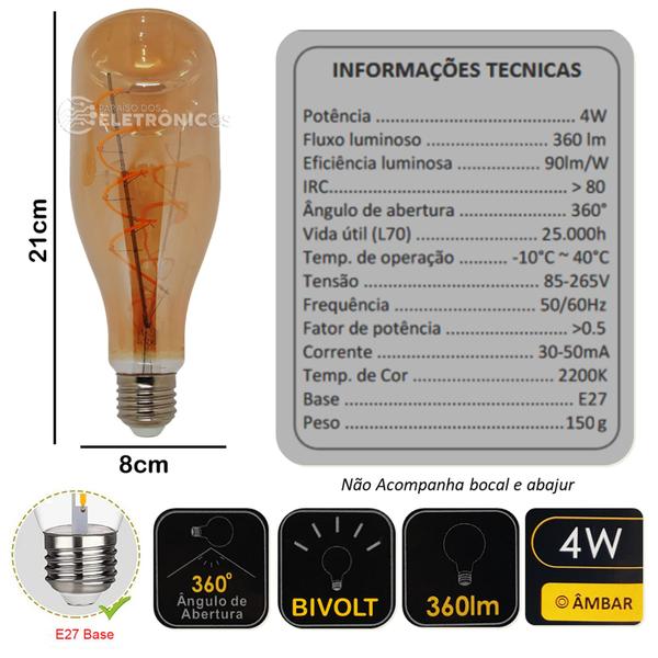 Imagem de Kit 2 Lâmpadas Led Desenho Garrafa Retrô Com Filamento Alta Durabilidade Amarela Ambar 2200K 61522