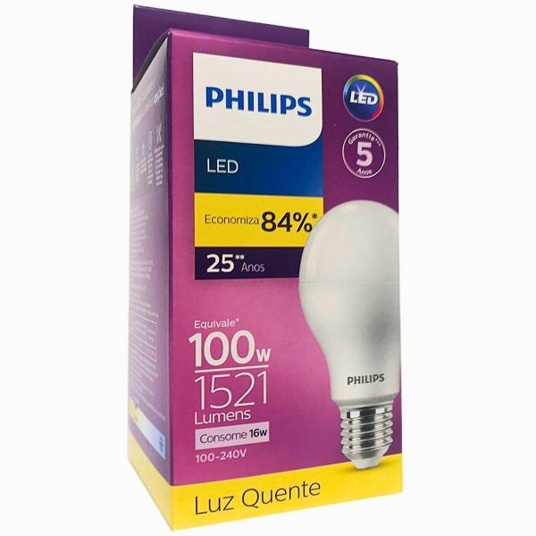 Imagem de Kit 2 Lâmpadas Led Philips 16w Branco Quente 3000K E27 Equivale 100w Luz Amarela Bulbo Super Led Residencial Bivolt