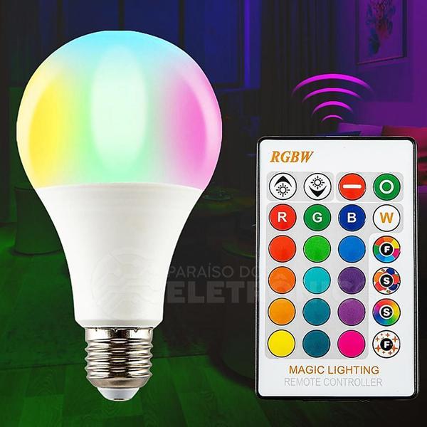 Imagem de Kit 2 Lâmpadas Led Rgbw Com 16 Cores 7W Decoração Casa