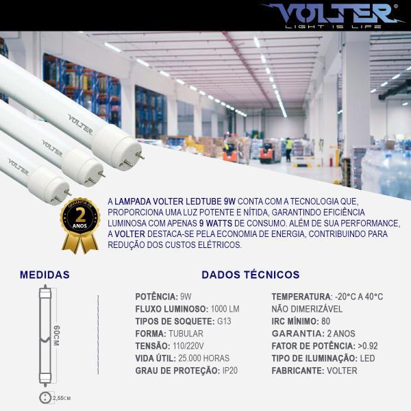 Imagem de Kit 2 Lâmpadas Led Tubular Volter 9w 60cm Escolha Cor