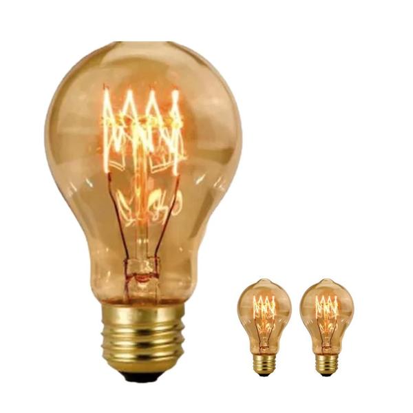 Imagem de Kit 2 Lampadas Retro Vintage Filamento Carbono A19 40W 127V Âmbar Gold Branca Quente Kian