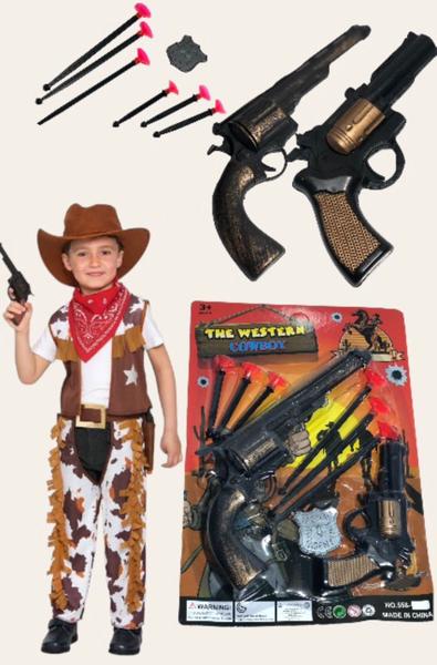 Imagem de Kit 2 Lança Dardos Sheriff Faroeste Cowboy Top + 6 Lançadores + Distintivo