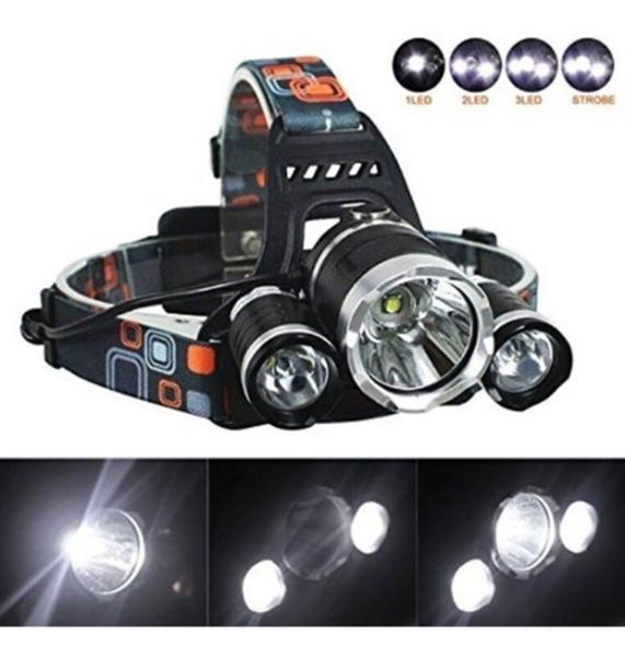 Imagem de Kit 2 Lanterna Recarregável de cabeça 3 leds Forte Camping Acampamento Escalada