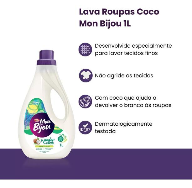 Imagem de Kit 2 Lava Roupa Fina Delicada Oleo De Coco Mon Bijou 1L